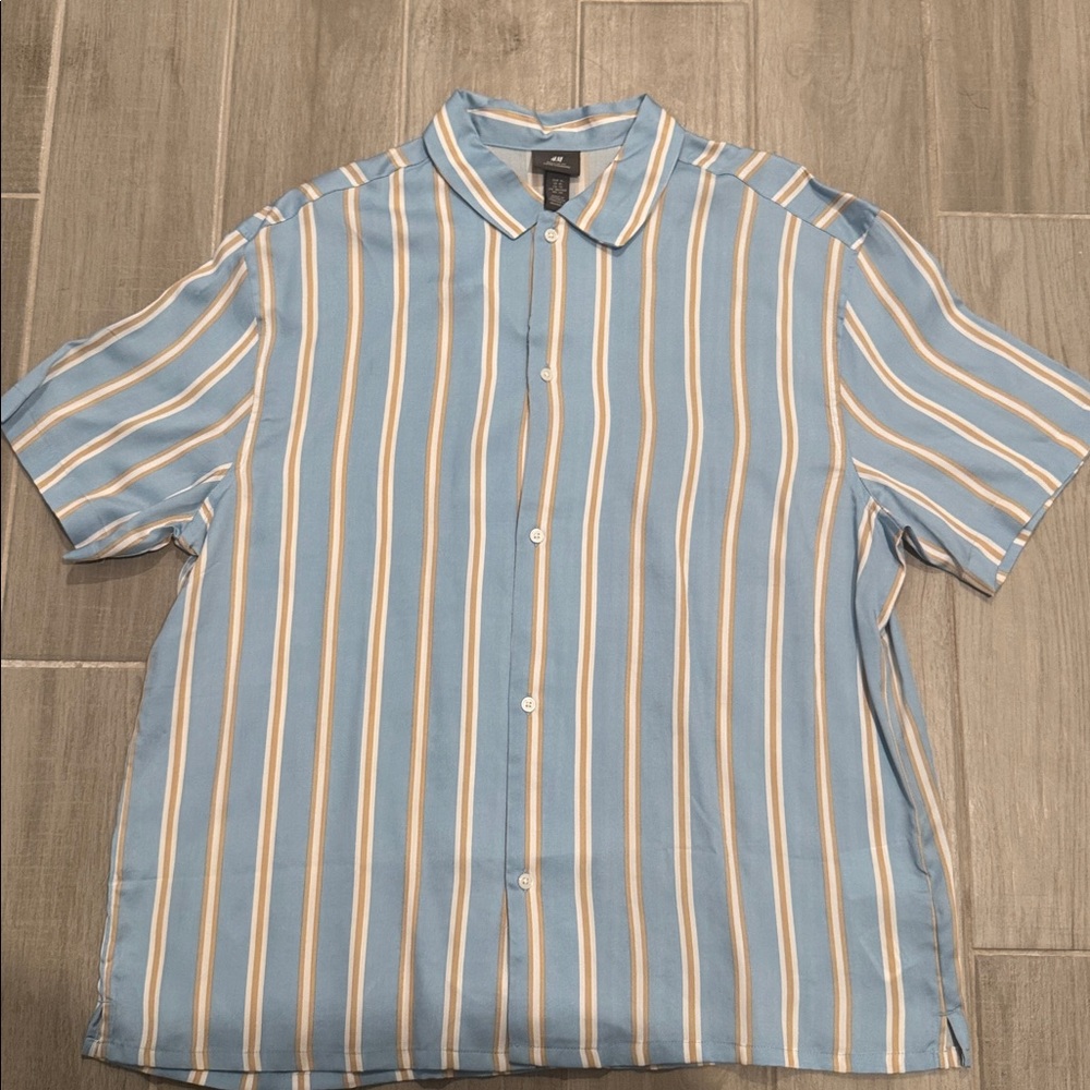 H&M Light Blue and Tan Striped Shirt